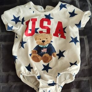 Source Unknown White Baby Romper with Red USA Letters and Navy Stars